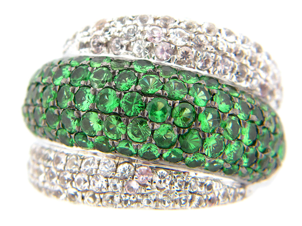TSAVORITE & WHITE SAPPHIRE RING, SILVER (E)