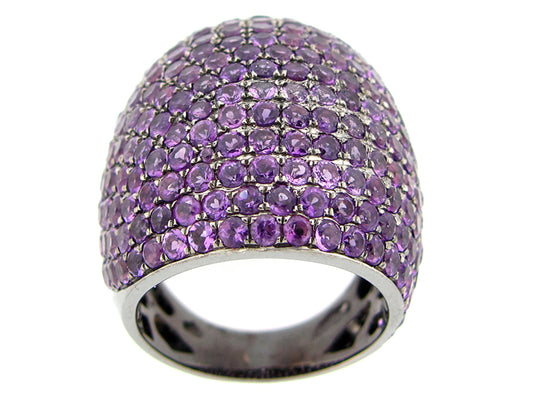 AMETHYST RING, BLACK FINISH, SILVER (H)