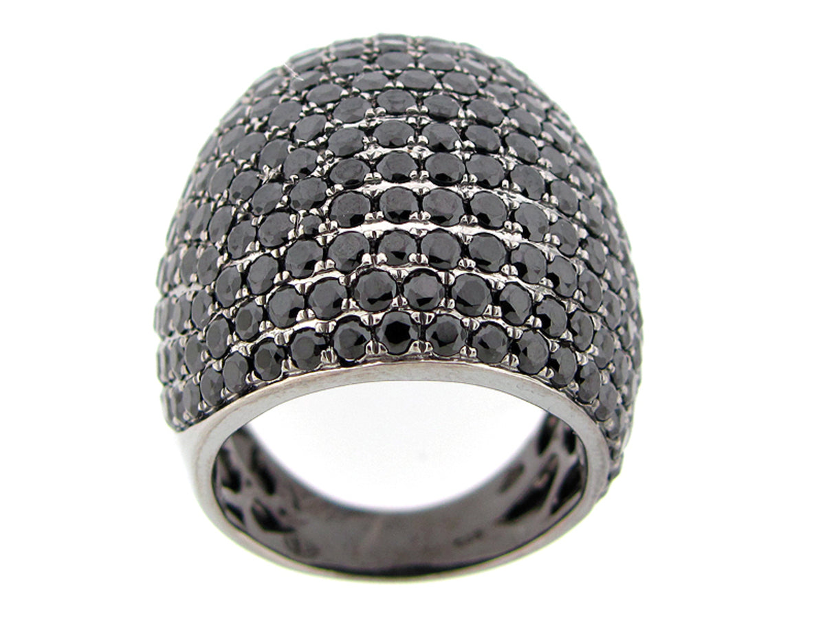 BLACK SPINELL RING, BLACK FINISH, SILVER (N)
