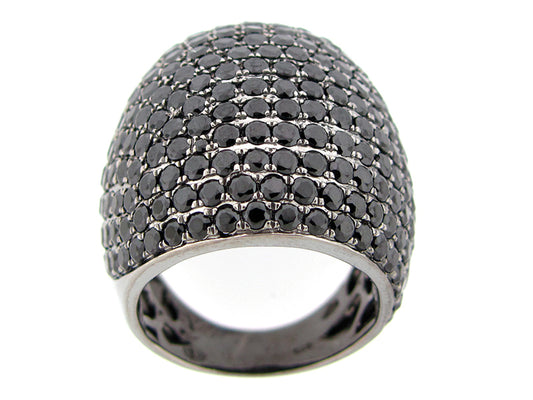 BLACK SPINELL RING, BLACK FINISH, SILVER (N)