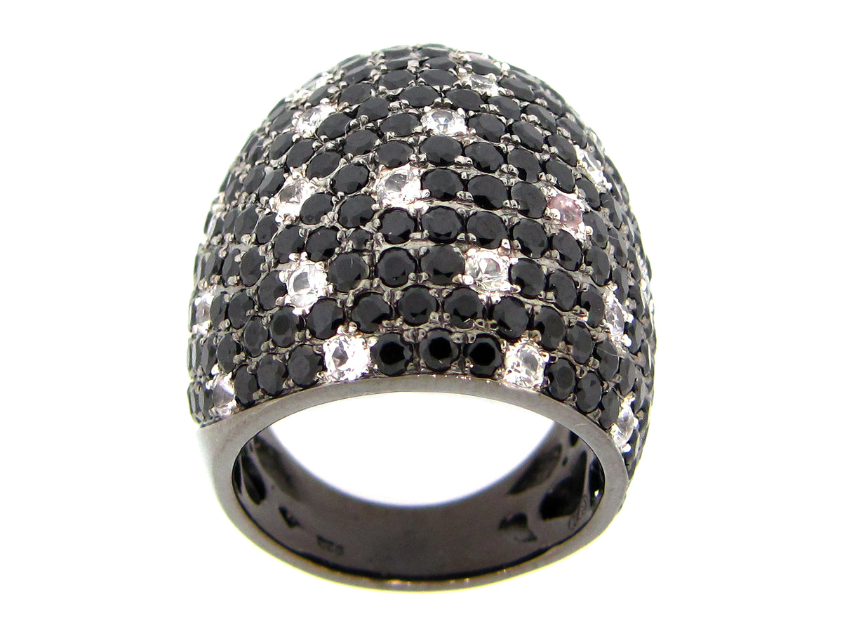 BLACK SPINEL & WHITE SAPPHIRE RING, BLACK FINISH, SILVER (N/H)