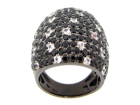 BLACK SPINEL & WHITE SAPPHIRE RING, BLACK FINISH, SILVER (N/H)