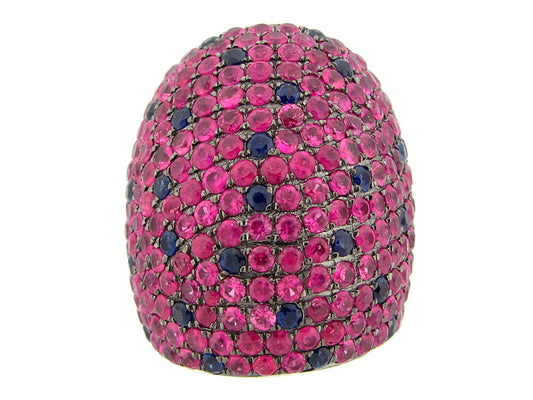 Pink Blue Sapphire Ring, Silver (H)