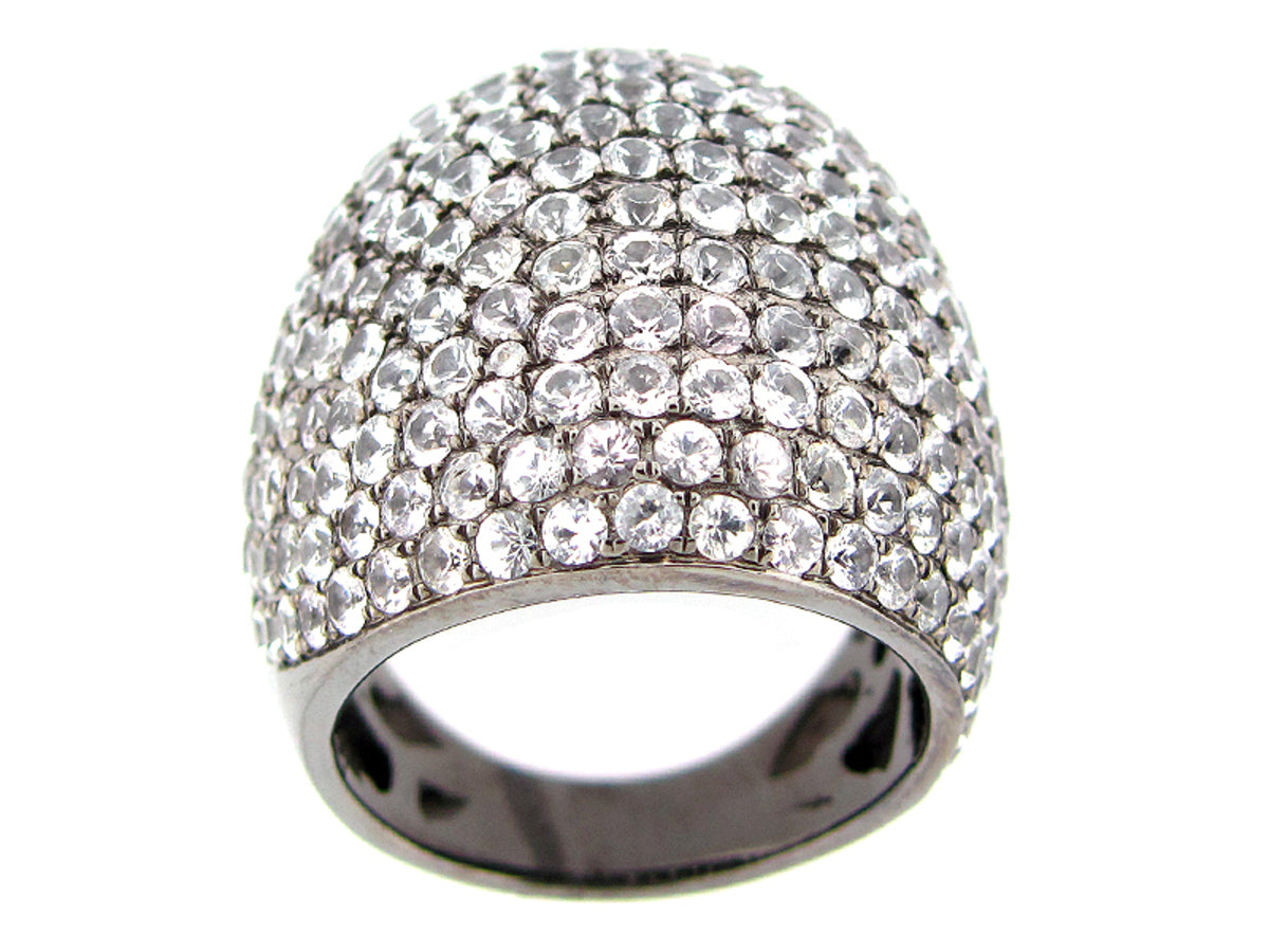 WHITE SAPPHIRE RING, BLACK FINISH, SILVER (E)