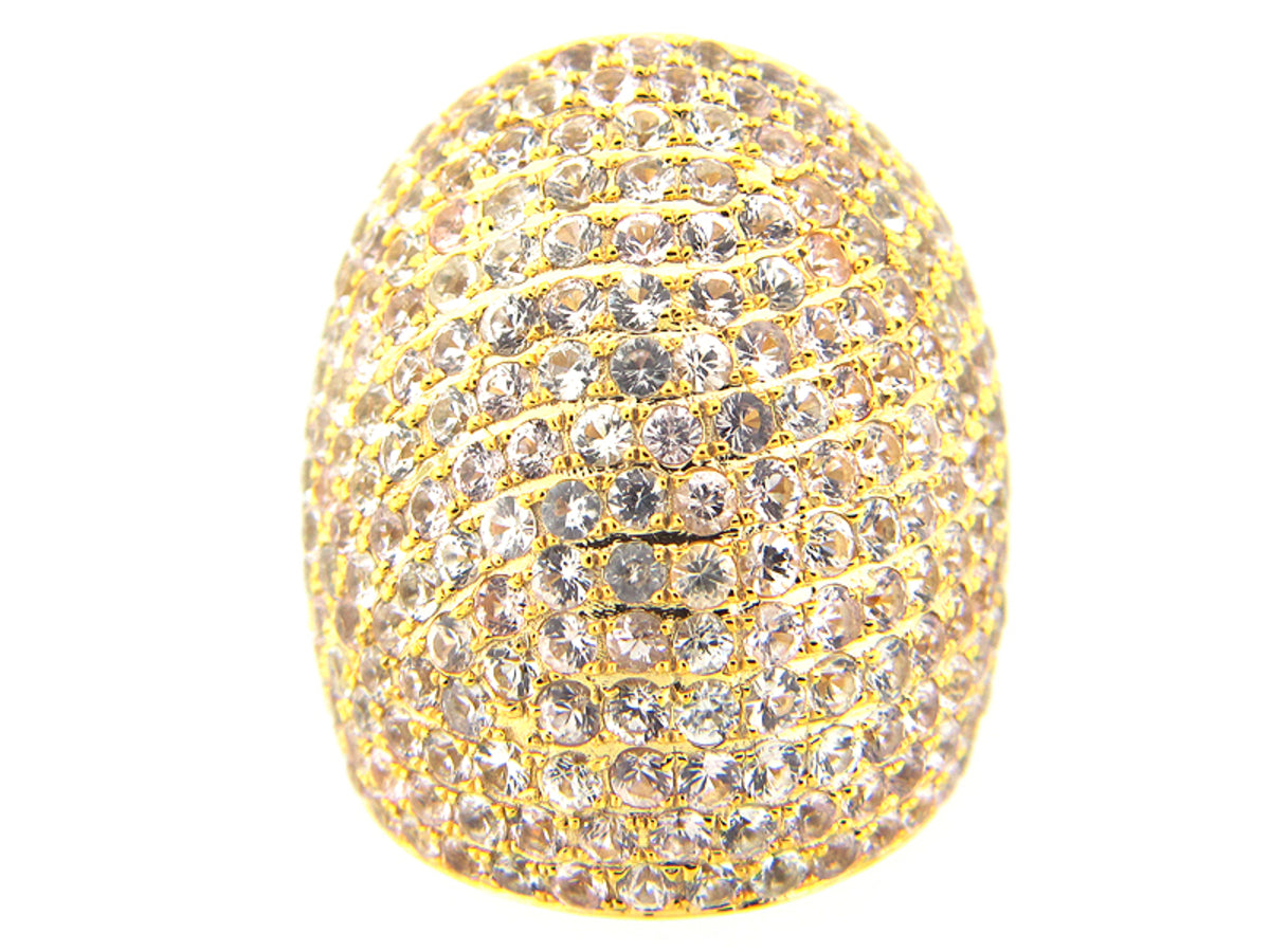 WHITE SAPPHIRE RING, YELLOW FINISH, SILVER (E)