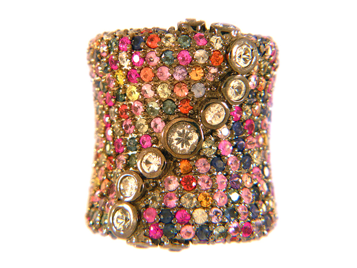 RAINBOW & WHITE SAPPHIRE RING, SILVER (H/U)