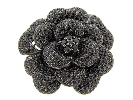 BLACK SPINEL RING, BLACK FINISH, SILVER (N)