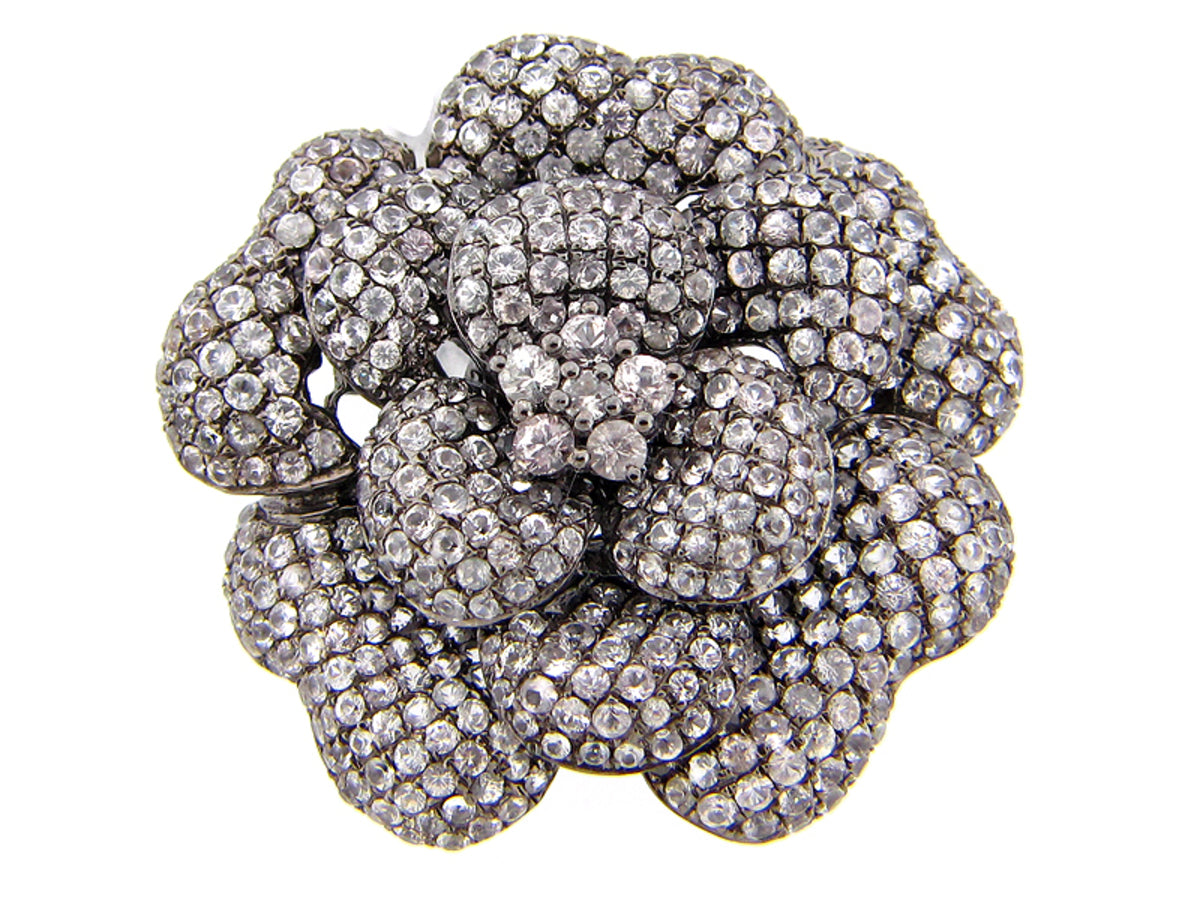 WHITE SAPPHIRE RING, BLACK FINISH, SILVER (E)