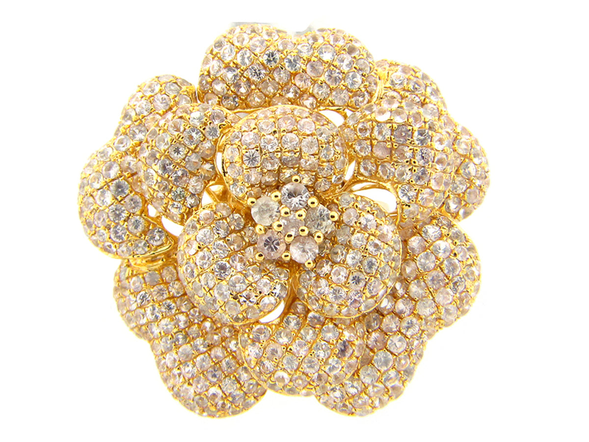 WHITE SAPPHIRE RING, YELLOW FINISH, SILVER (E)