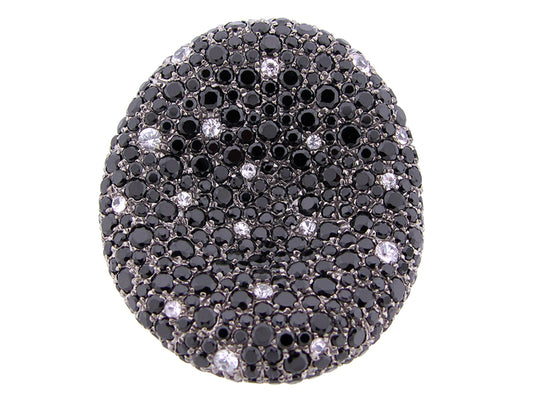 BLACK SPINEL & WHITE SAPPHIRE RING, BLACK FINISH, SILVER (N/H)