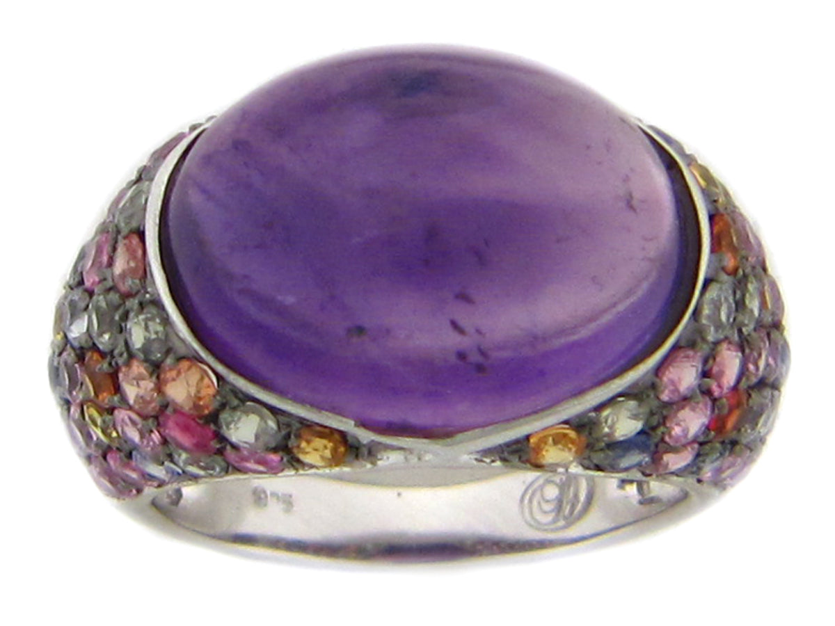AMETHYST/RAINBOW SAPPHIRE RING, SILVER (E/U)