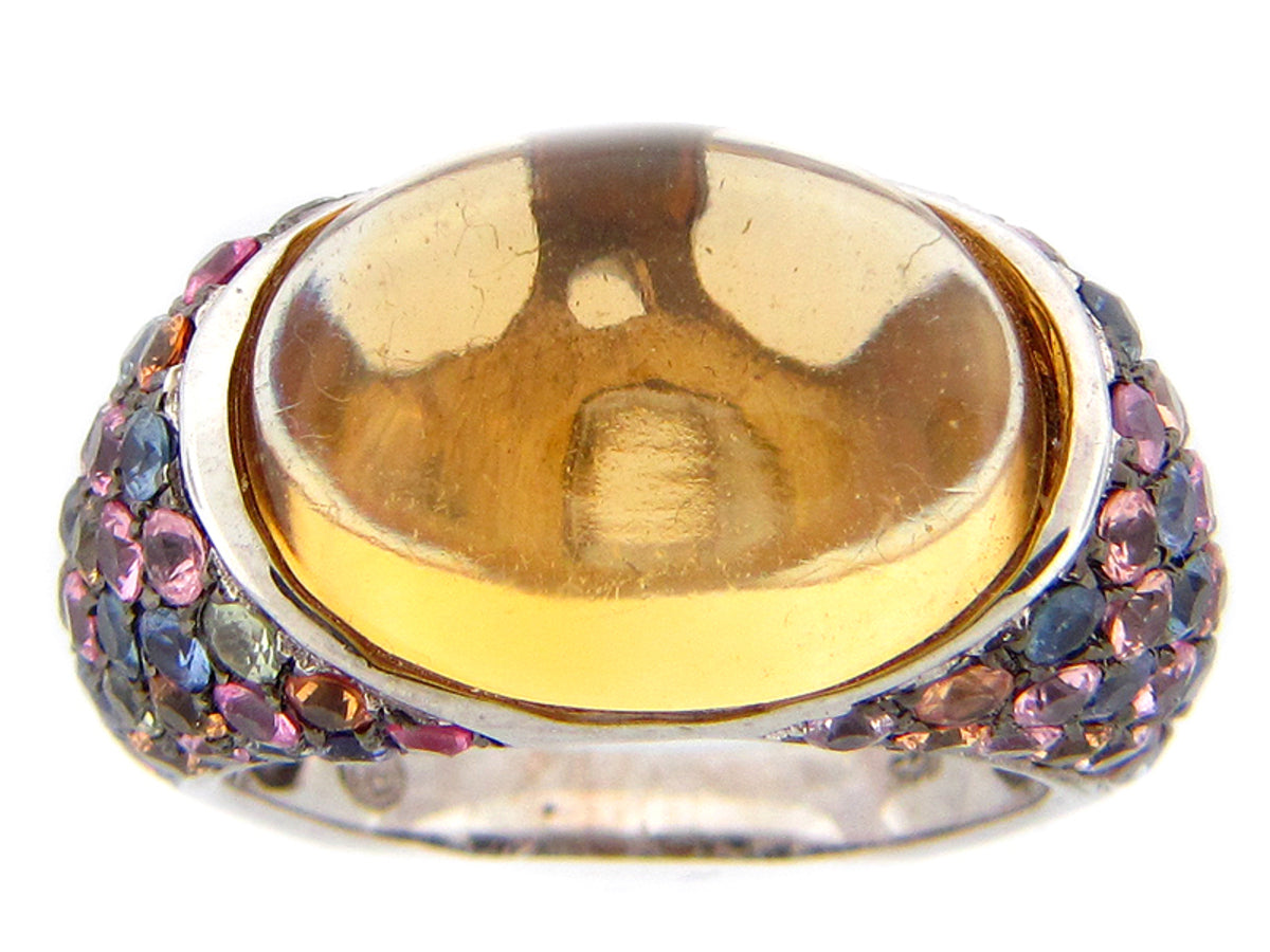 CITRINE/RAINBOW SAPPHIRE RING, SILVER (E/U)