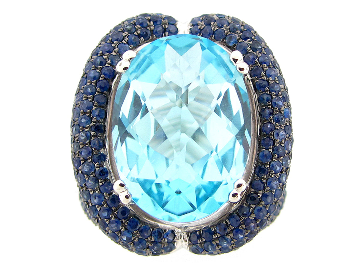 BLUE TOPAZ & SAPPHIRE RING, SILVER (R/H)