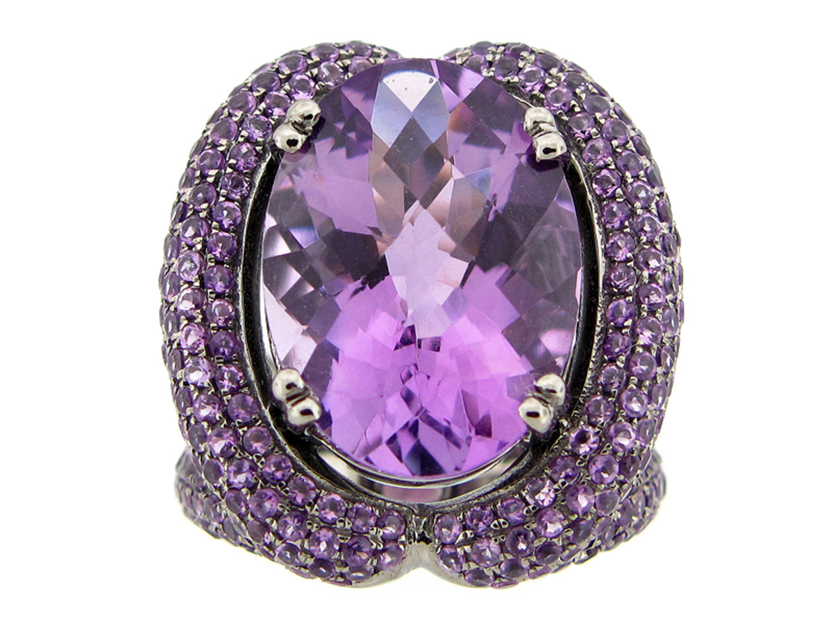 AMETHYST RING, BLACK FINISH, SILVER (H)