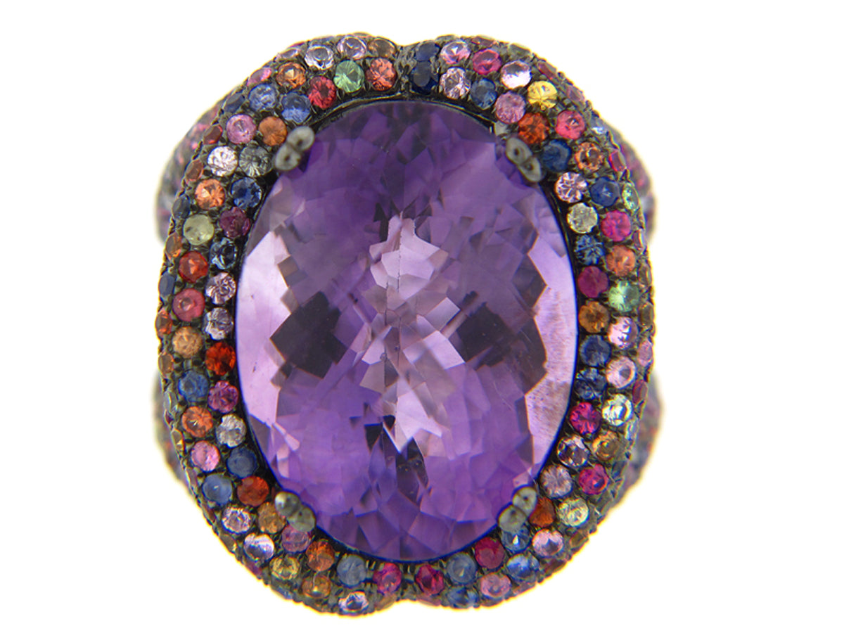 AMETHYST/RAINBOW SAPPHIRE RING, SILVER (E/U)