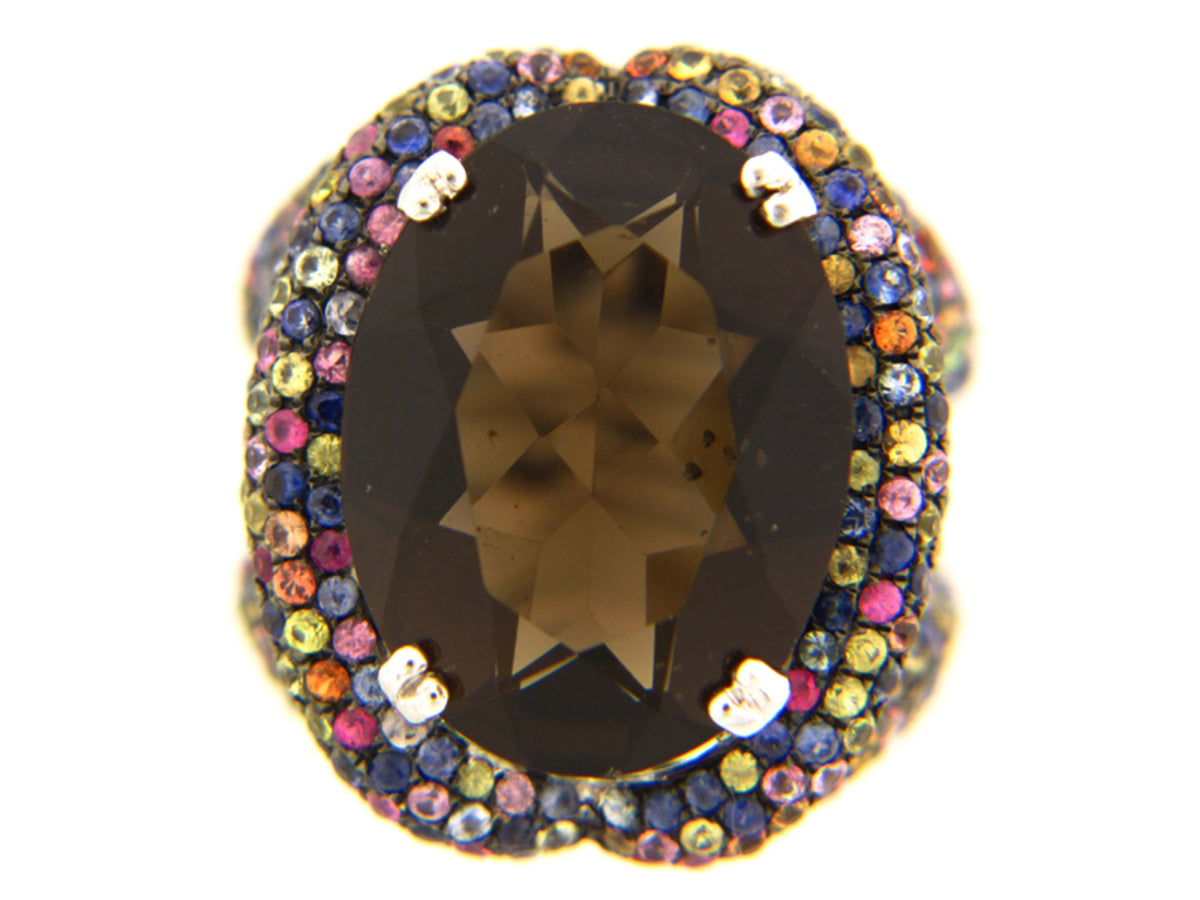 SMOKEY QUARTZ/RAINBOW SAPPHIRE RING