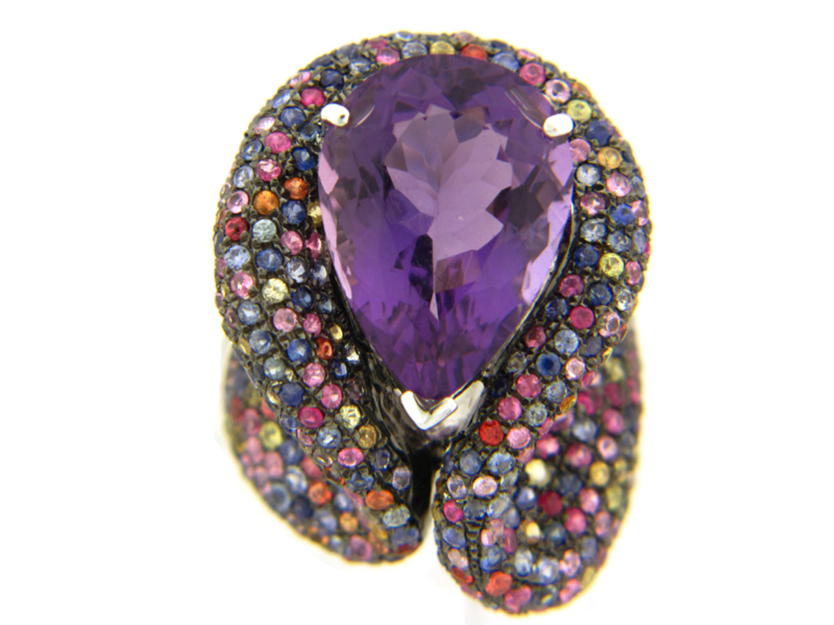 AMETHYST/RAINBOW SAPPHIRE RING, SILVER (E/U)