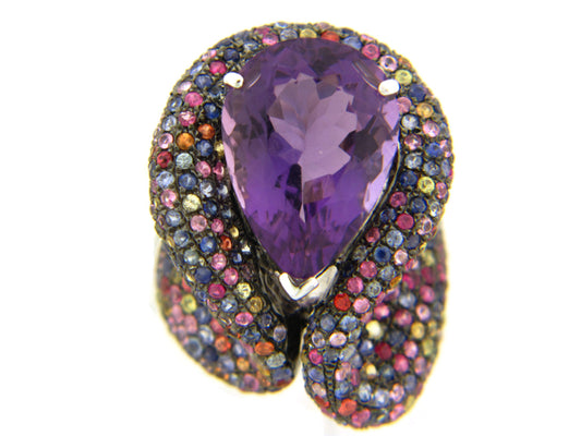 AMETHYST/RAINBOW SAPPHIRE RING, SILVER (E/U)