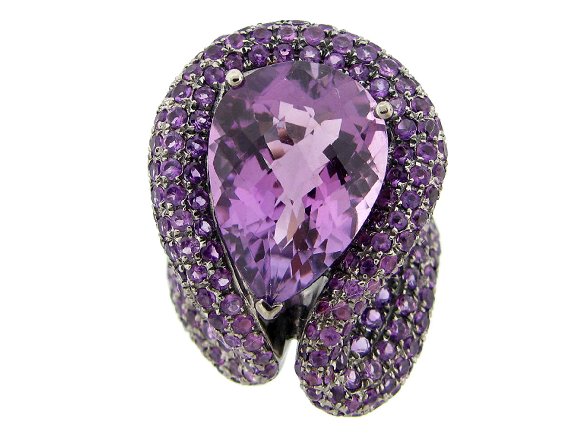 AMETHYST RING, BLACK FINISH, SILVER (H)
