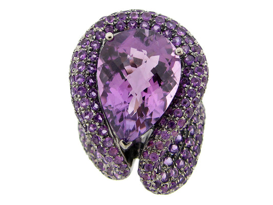 AMETHYST RING, BLACK FINISH, SILVER (H)