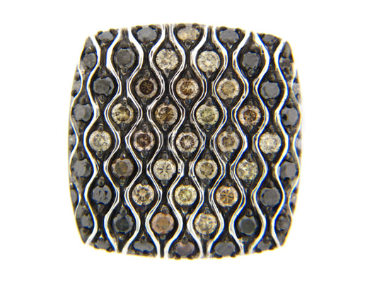 BROWN & BLACK DIAMOND RING, SILVER (R/N)