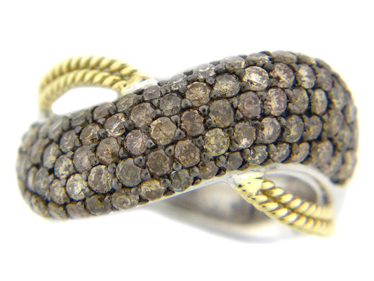 BROWN DIAMOND RING, SILVER/18KY (N)