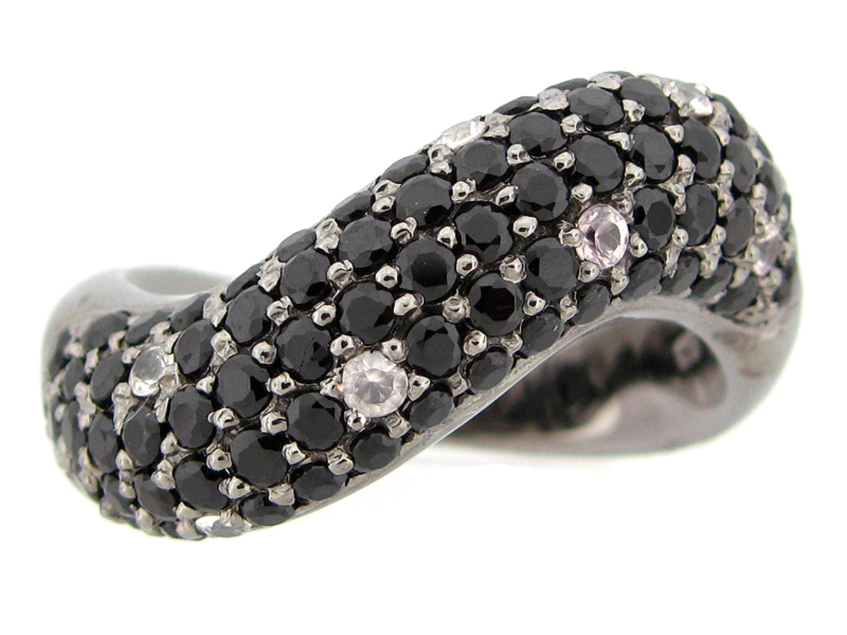 BLACK SPINEL & WHITE SAPPHIRE RING, BLACK FINISH, SILVER (N/H)