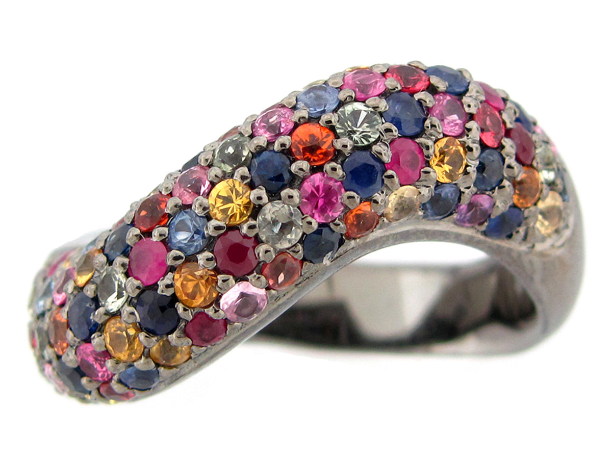 RAINBOW SAPPHIRE RING, BLACK FINISH, SILVER (H/U)