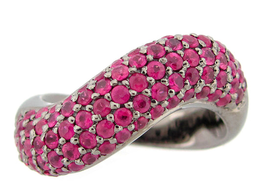 PINK SAPPHIRE RING, BLACK FINISH, SILVER (H)