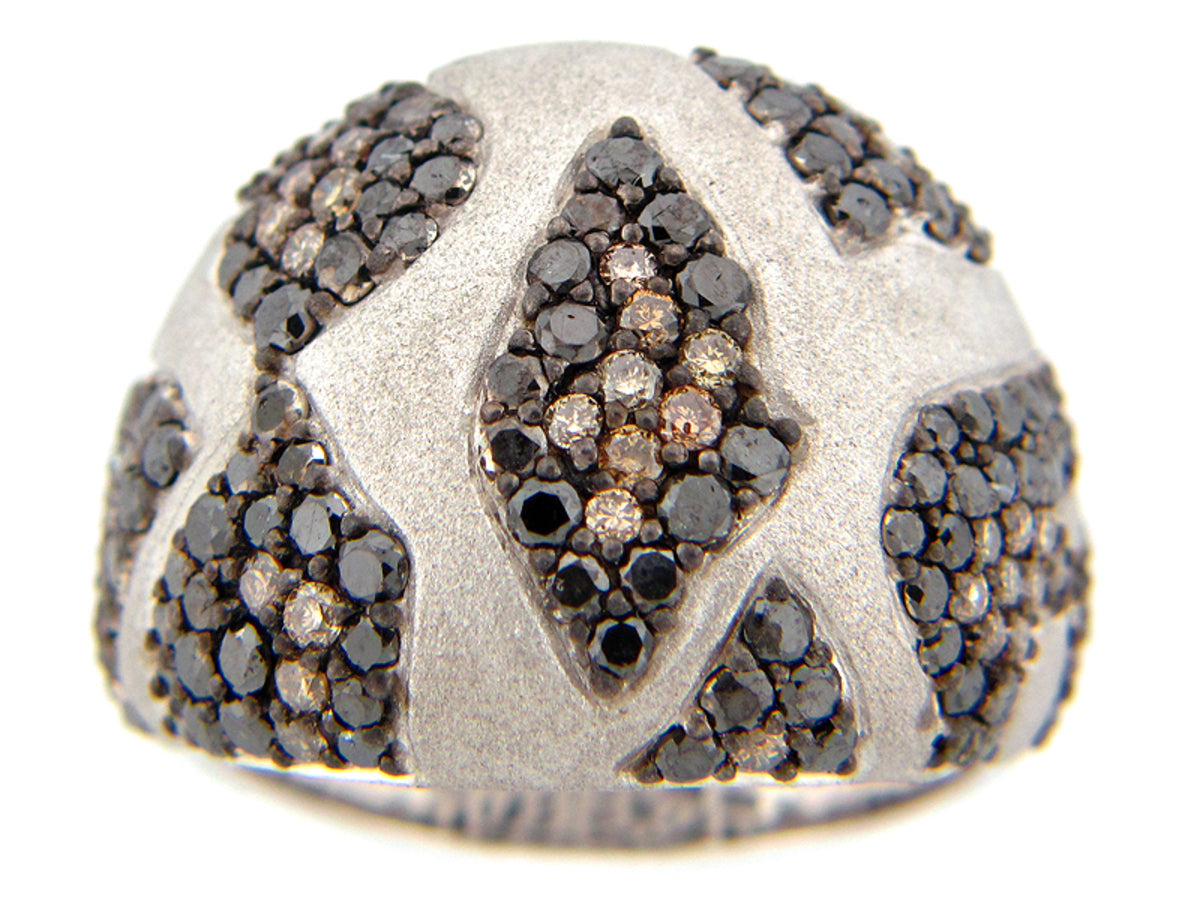 BLACK & BROWN DIAMOND RING, SILVER (R/N)