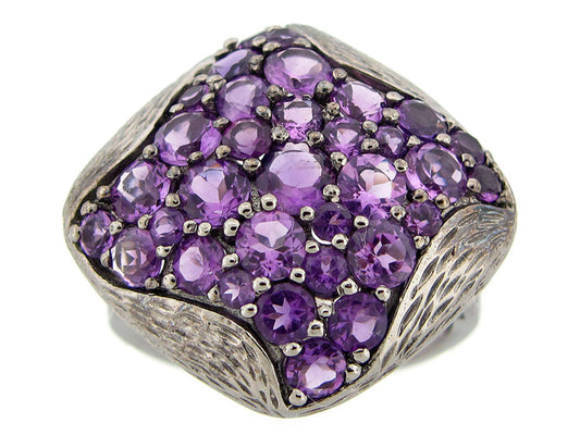 AMETHYST RING, BLACK FINISH, SILVER (H)