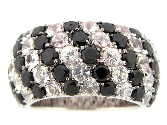 BLACK SPINEL & WHITE SAPPHIRE RING, SILVER (N/H)