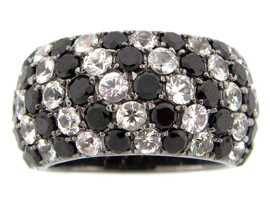 BLACK SPINEL & WHITE SAPPHIRE RING, BLACK FINISH, SILVER (N/H)