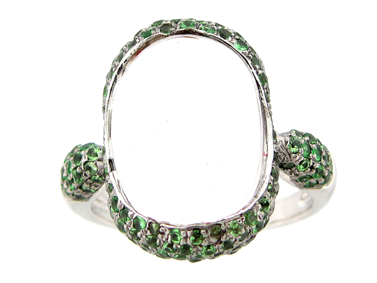 WHITE QUARTZ & TSAVORITE RING, SILVER (H/N)