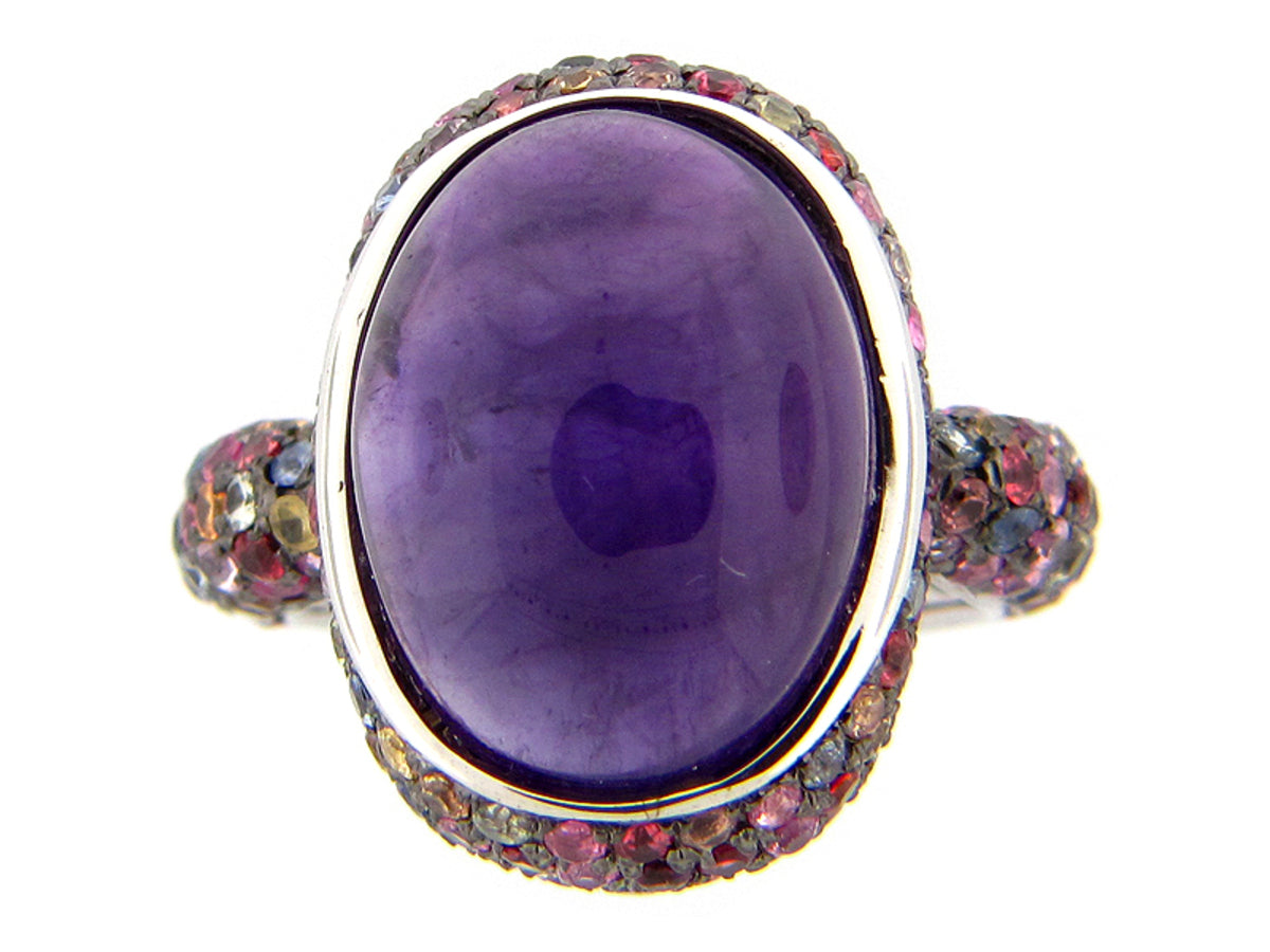 FANCY SAPPHIRE/AMETHYST RING, SILVER (E/U)