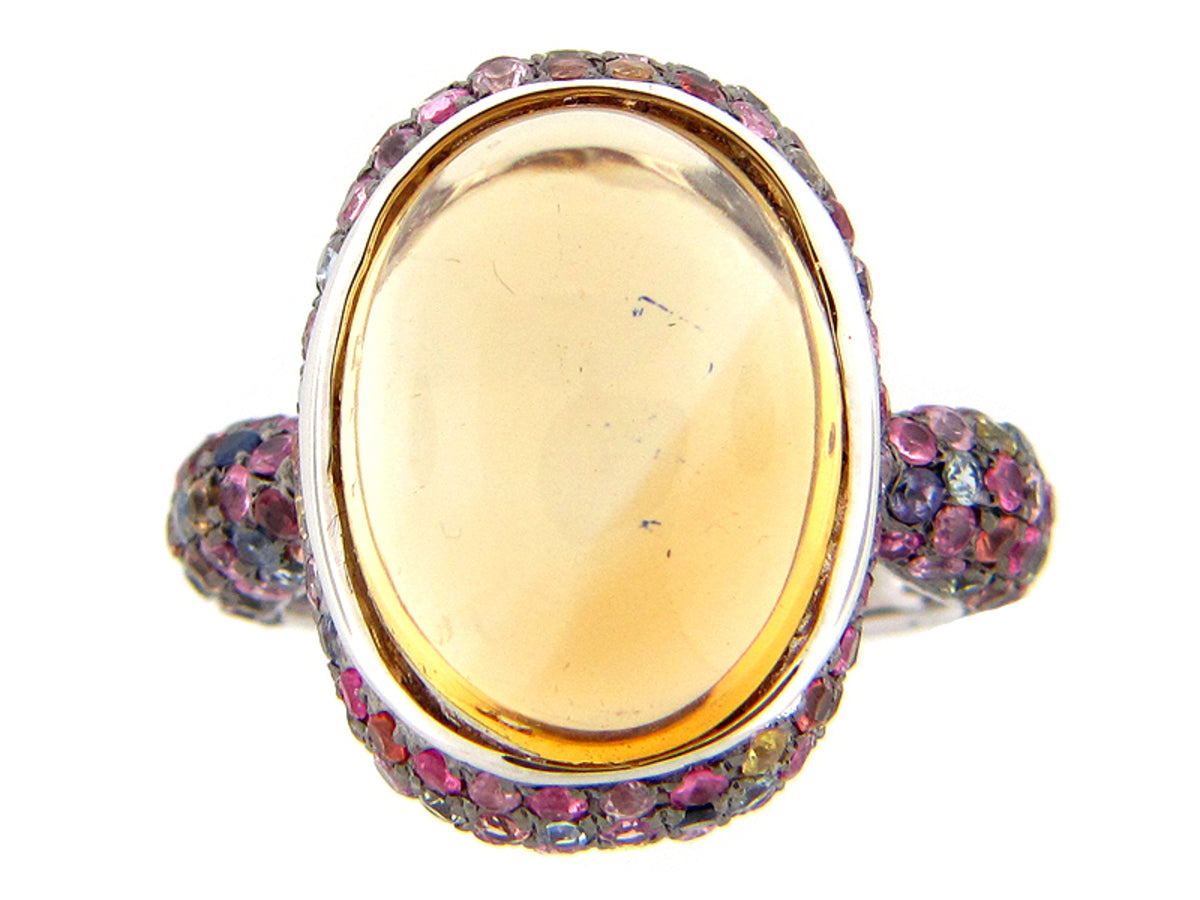 FANCY SAPPHIRE/CITRINE RING, SILVER (E/U)