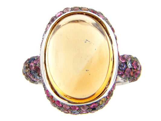 FANCY SAPPHIRE/CITRINE RING, SILVER (E/U)