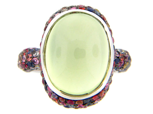 FANCY SAPPHIRER/PREHNITE RING, SILVER (E/U)