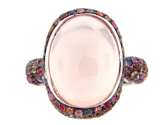 FANCY SAPPHIRE/ROSE QUARTZ RING, SILVER (E/U)