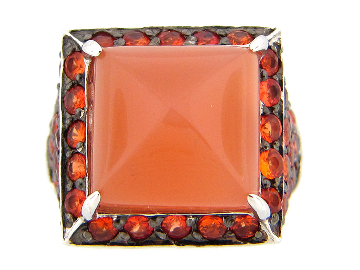 ORANGE MOONSTONE & ORANGE SAPPHIRE RING, SILVER (N/H)