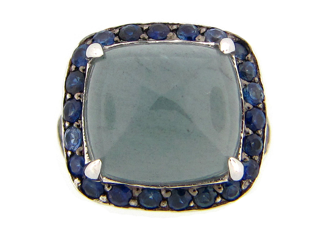 AQUAMARINE & SAPPHIRE RING, SILVER (H)