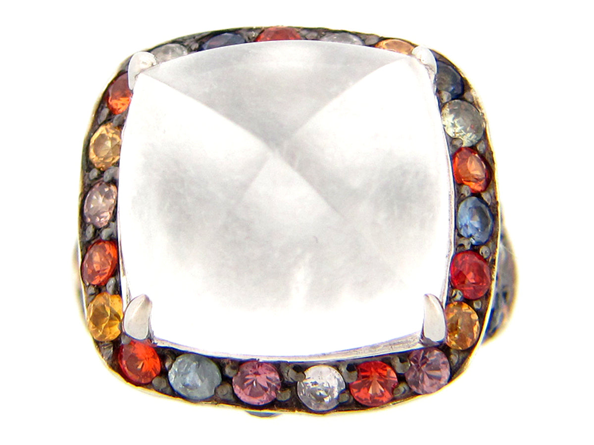 White Ice Jade Rainbow Sapphire Ring, Silver