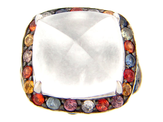White Ice Jade Rainbow Sapphire Ring, Silver