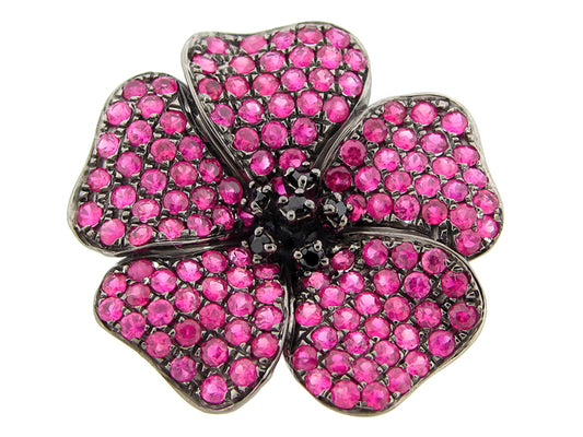 RUBY & BLACK SPINEL RING, BLACK FINISH, SILVER (H/N)