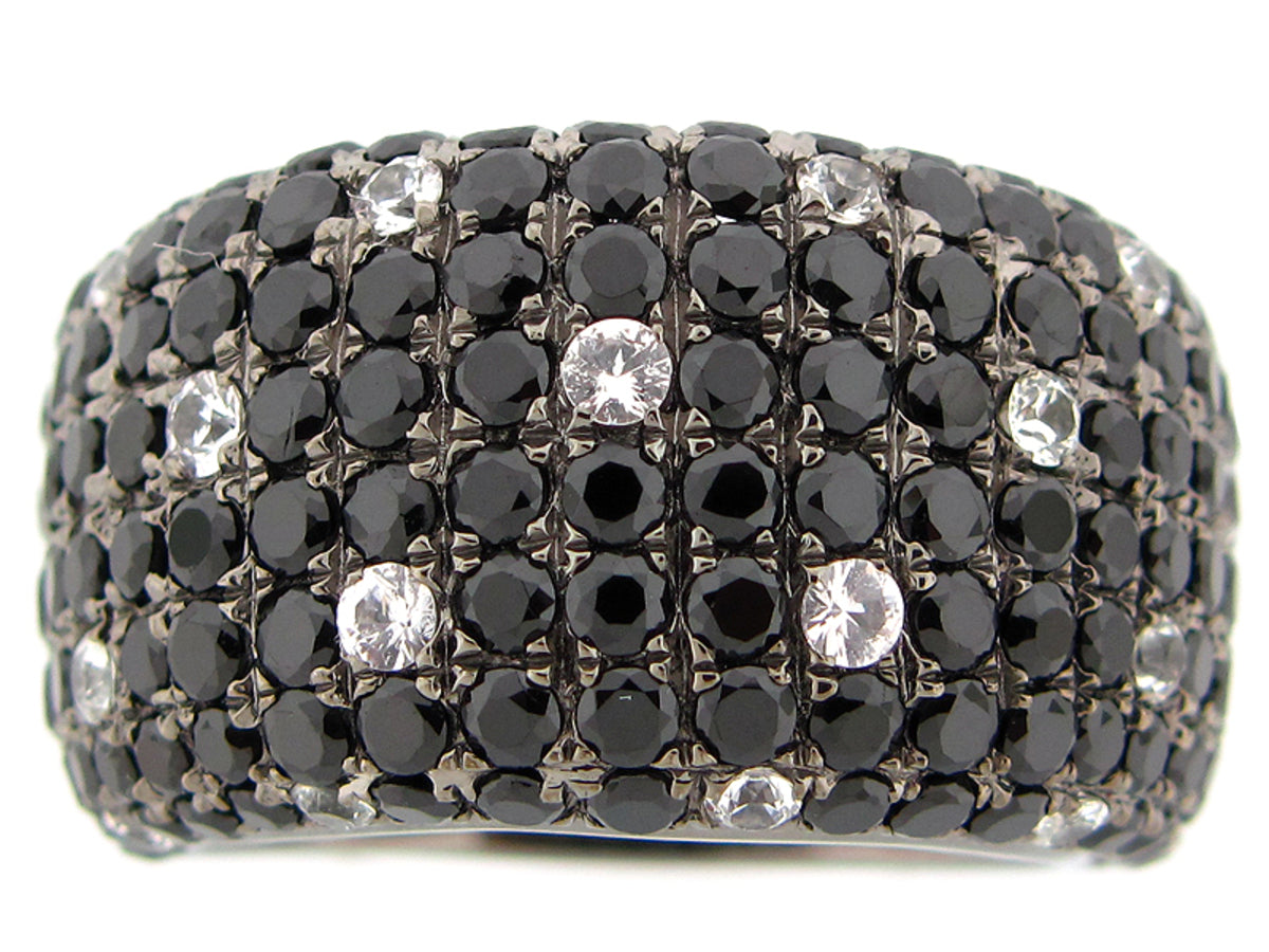 BLACK SPINEL & WHITE SAPPHIRE RING, SILVER (N/H)