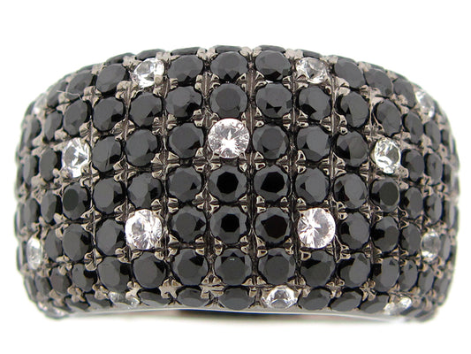 BLACK SPINEL & WHITE SAPPHIRE RING, BLACK FINISH, SILVER (N/H)