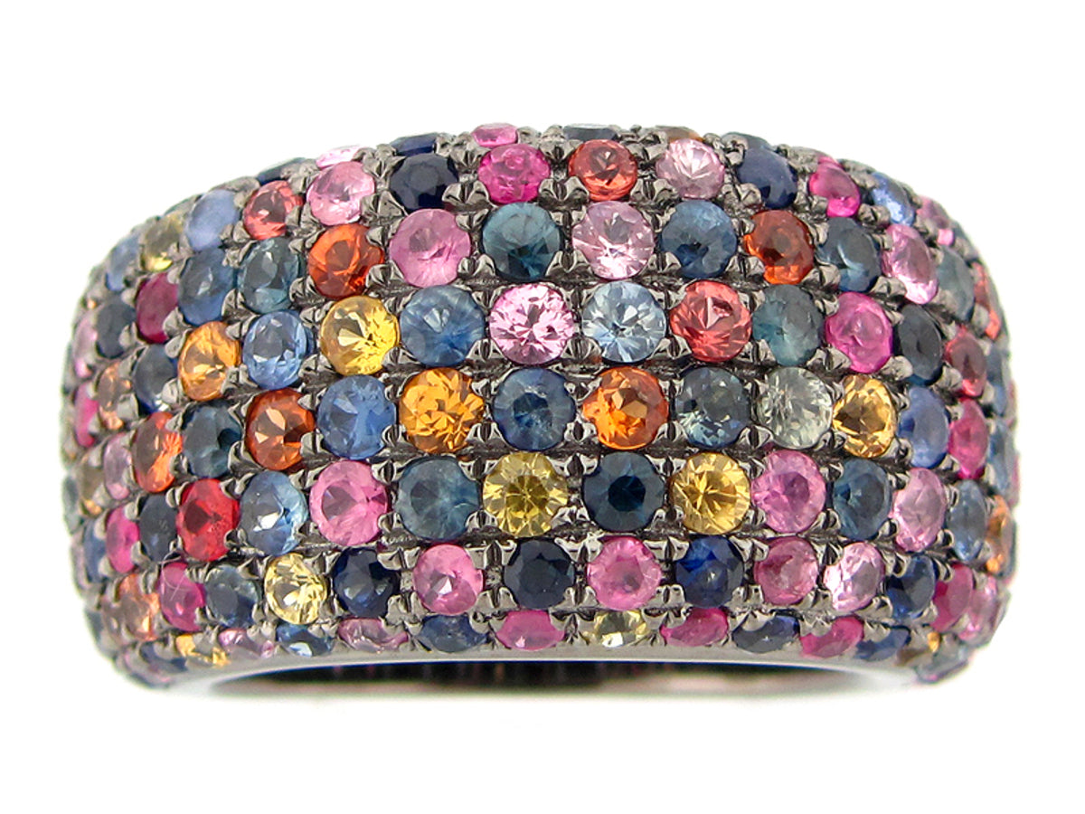 RAINBOW SAPPHIRE RING, BLACK FINISH, SILVER (H/U)