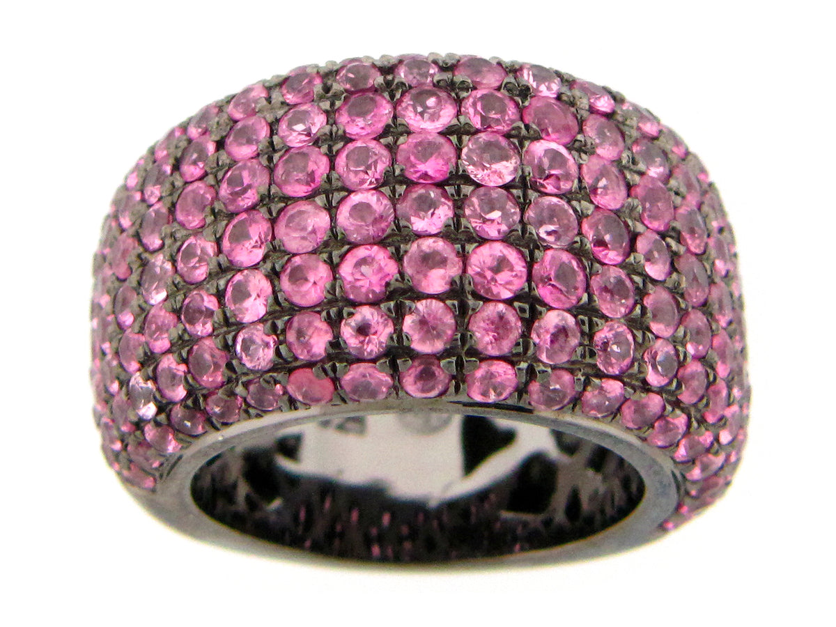 PINK SAPPHIRE RING,BLACK FINISH, SILVER (H)