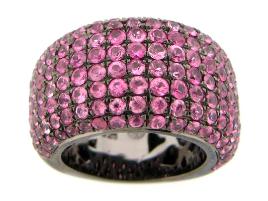 PINK SAPPHIRE RING,BLACK FINISH, SILVER (H)