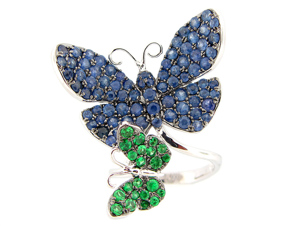 TSAVORITE & SAPPHIRE RING, SILVER (H/N)